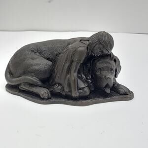 Heredities Dog/ Small Girl Cold Cast Bronze Figure St. Bernard Pauline Parsons